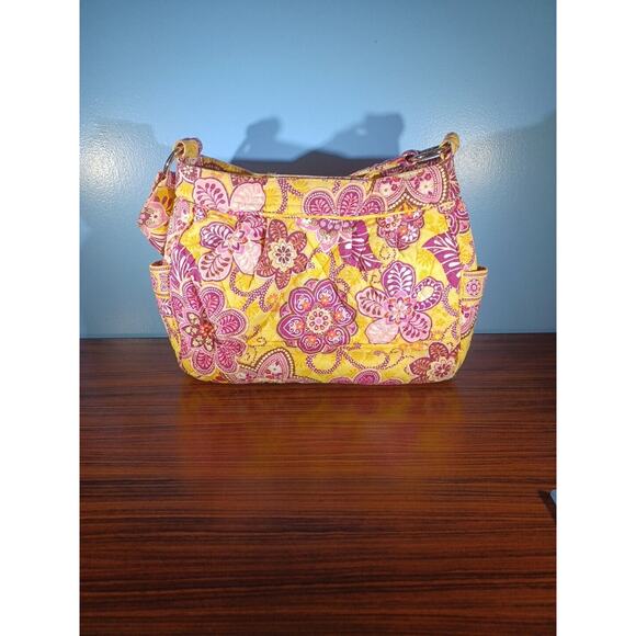 Vera Bradley Embroidered Quilted Women Floral Shoulder Bag Pink Yellow - Picture 2 of 13